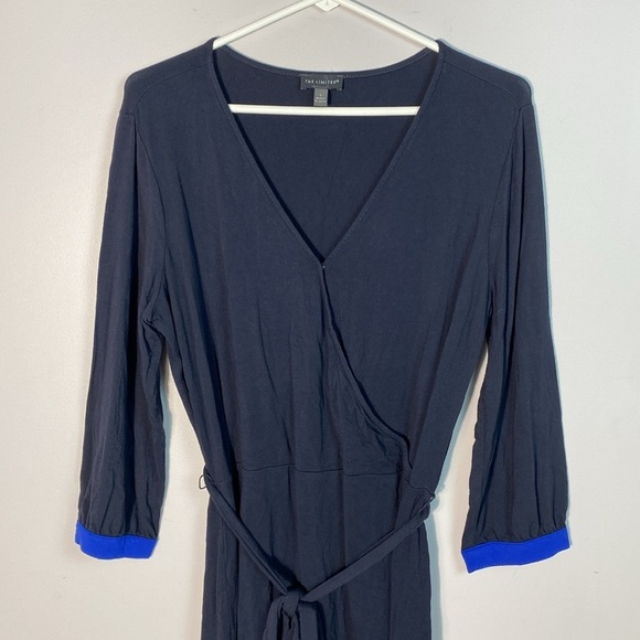 The Limited Jersey Navy and Blue Faux Wrap Dress size large - Picture 4 of 10